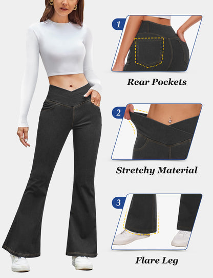 Desol V Cross flared jeans women, high waist jeans women stretch with 4 pockets, flared jeans, bootcut pants women for party,