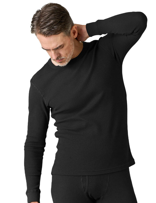LAPASA Men’s Waffle Thermal Top Warm Knit Undershirt – Black M