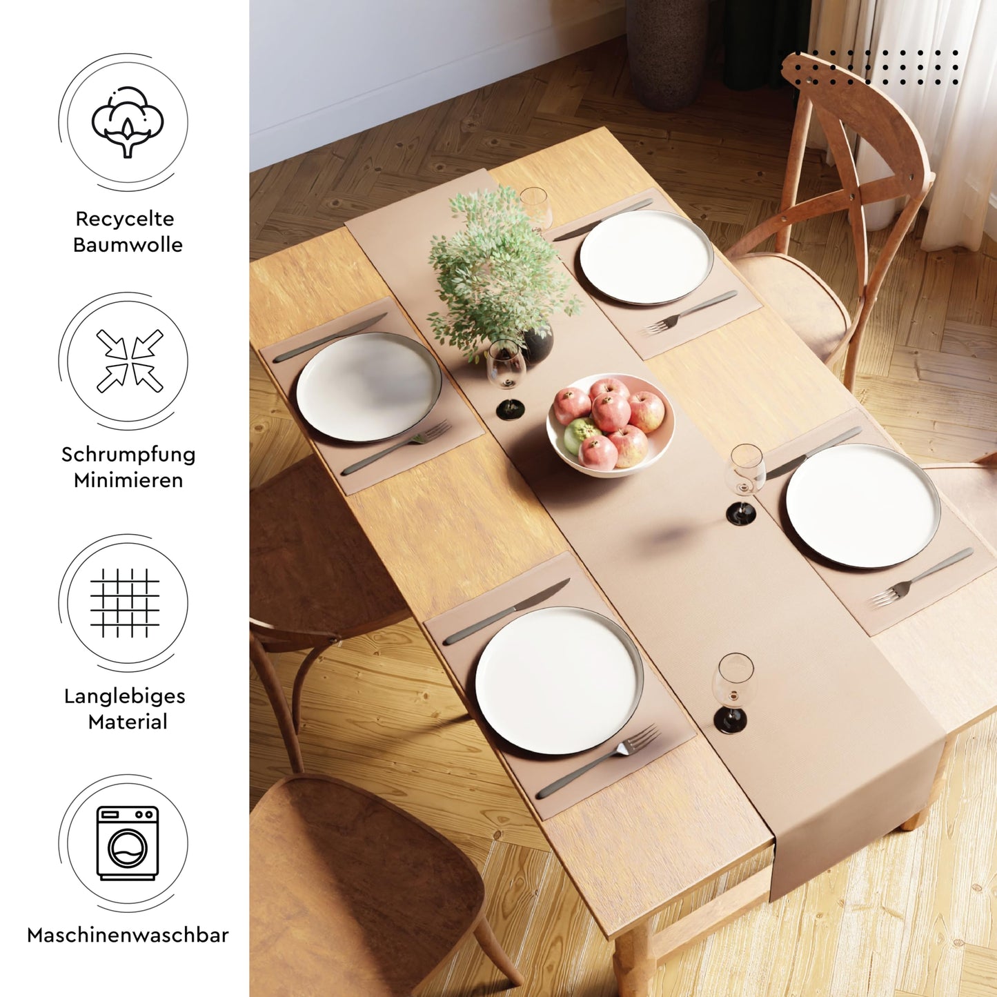 Table Runner 32x200cm Yarn-Dyed Rib Cotton Machine Washable – Beige