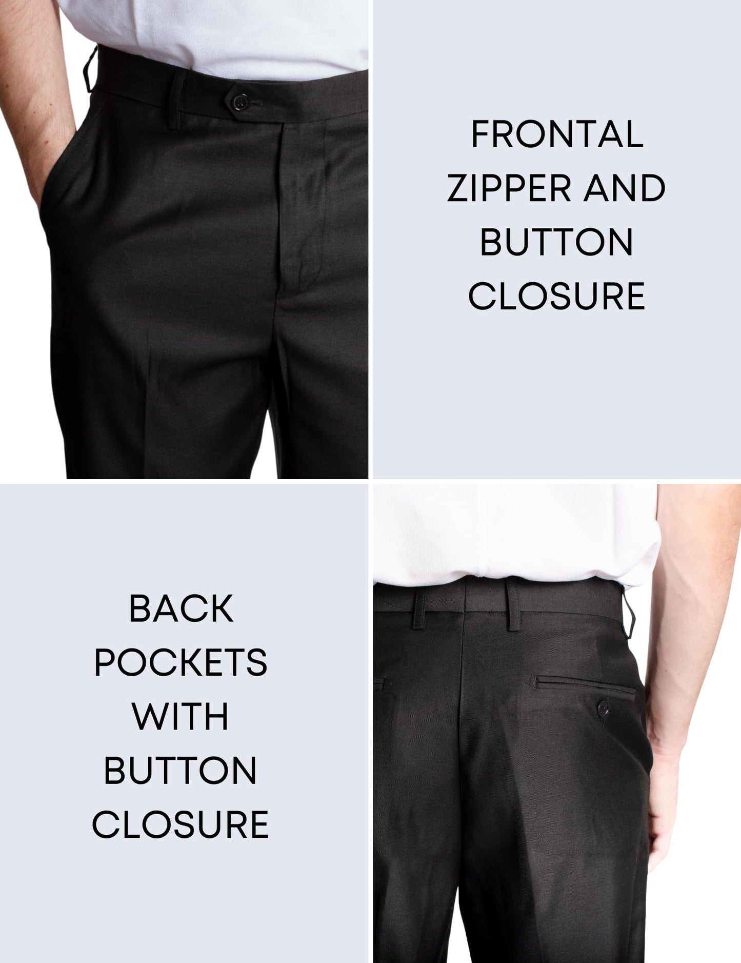 Men's suit trousers black straight cut with pleats & pockets for work – Black