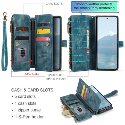 UEEBAI Phone Case for Samsung Galaxy Z Fold 6 5G, Retro Zipper Case Premium PU Leather Soft Folding Case Magnetic Closure