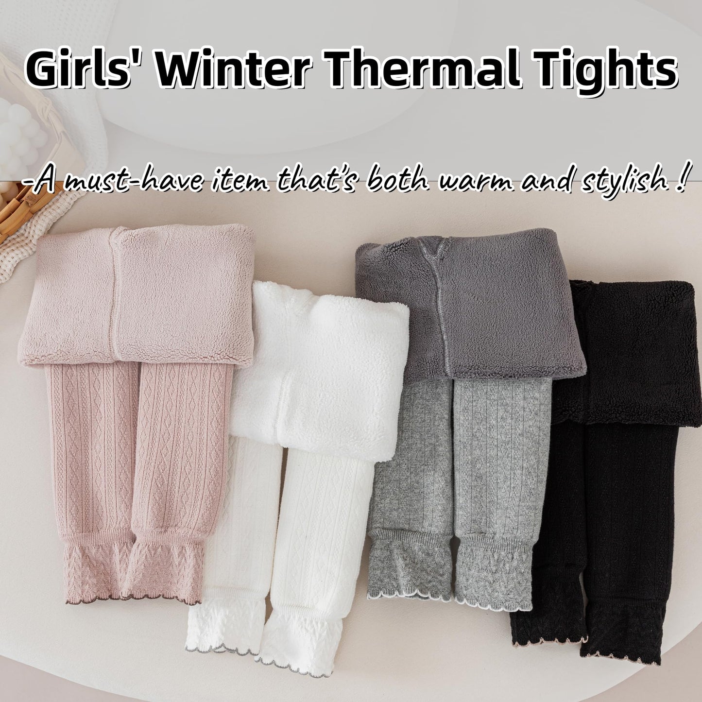 Thermal Tights Cotton-Lined Knitted Warm Leggings for Girls