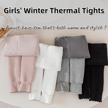 Thermal Tights Cotton-Lined Knitted Warm Leggings for Girls
