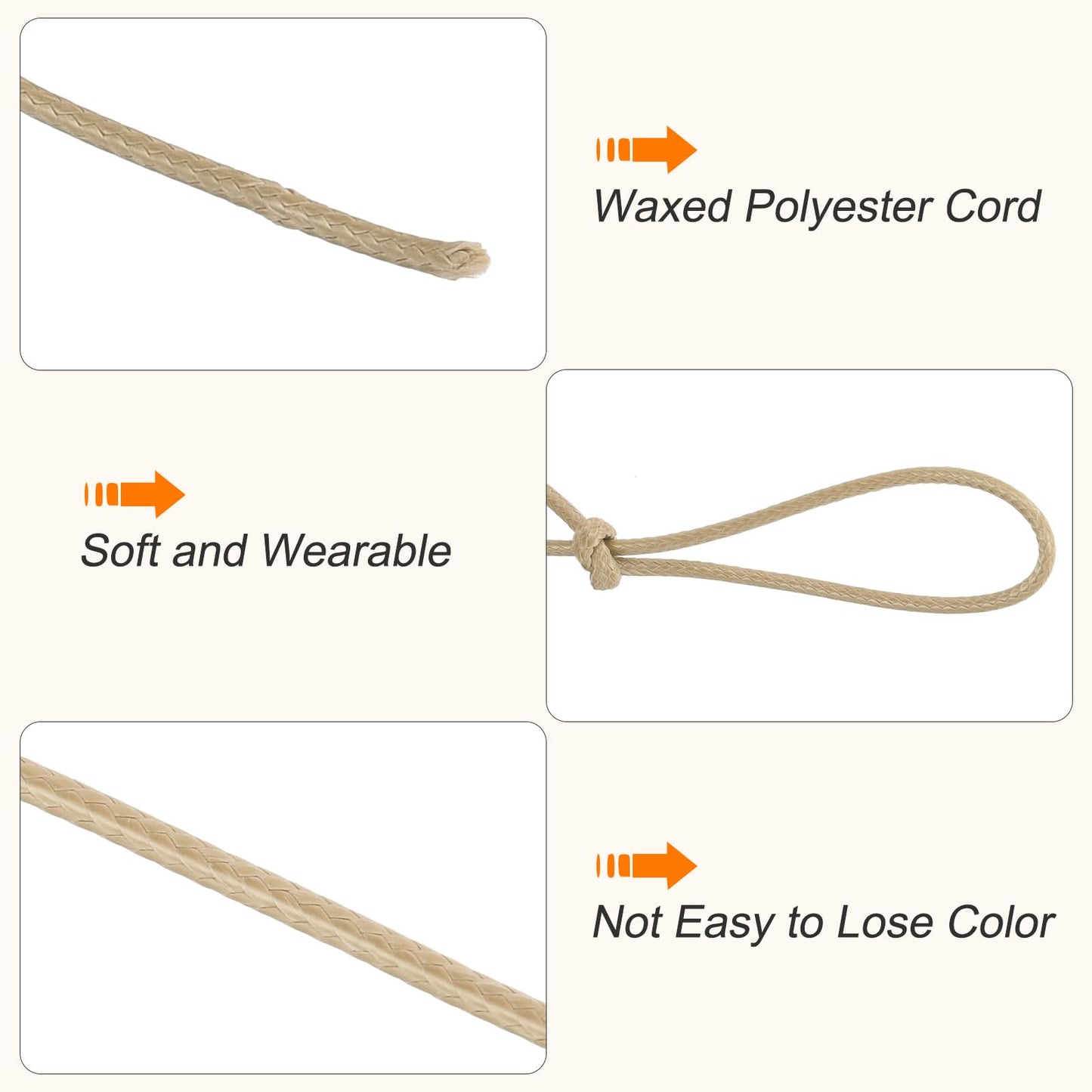 Waxed Cotton Cord 3 mm 40 m for Jewellery Making – Khaki