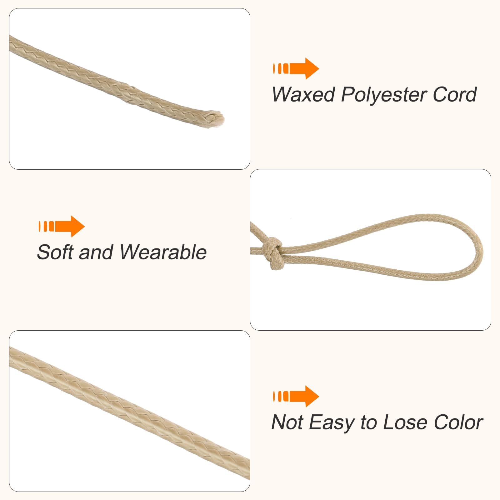 Waxed Cotton Cord 3 mm 40 m for Jewellery Making – Khaki