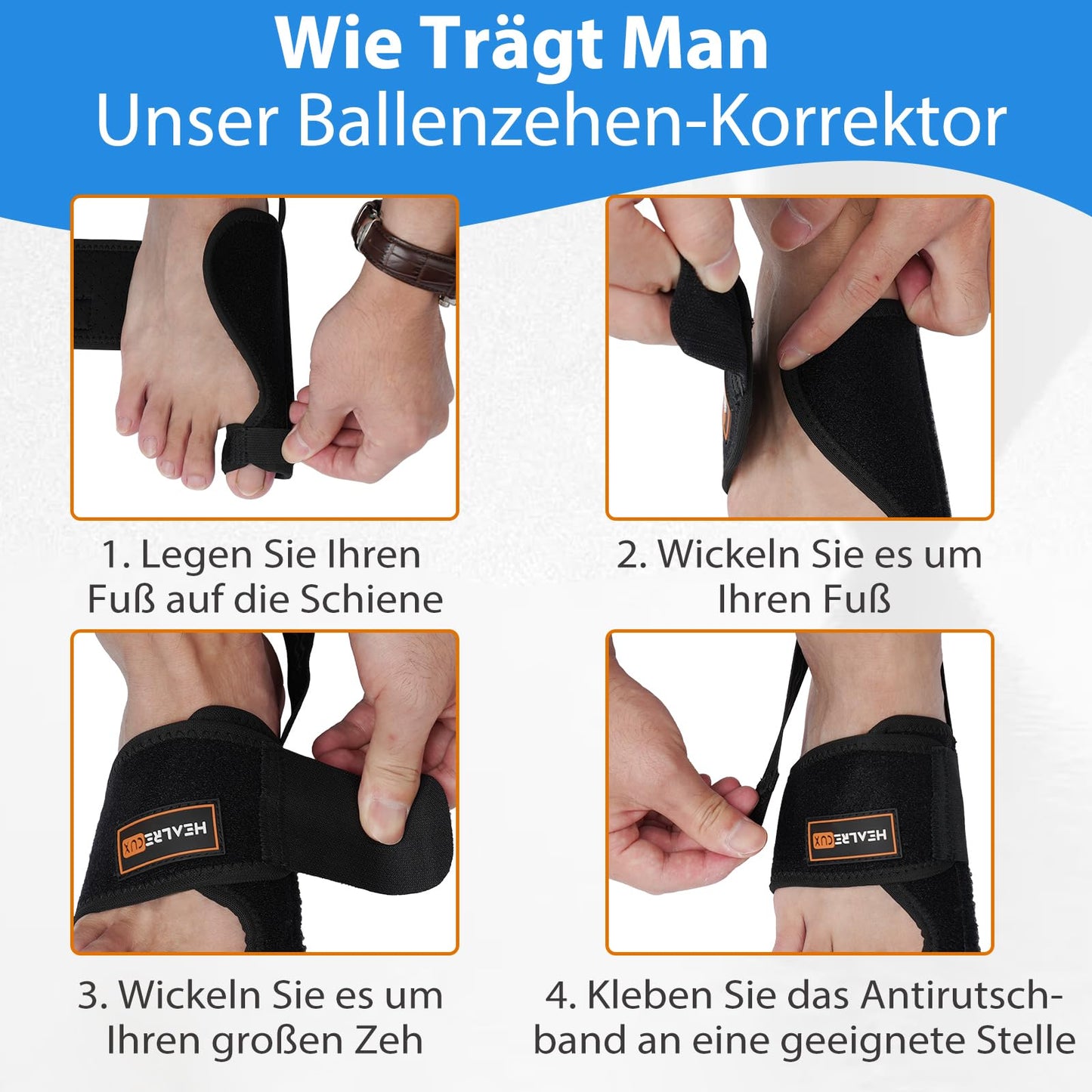 Healrecux 2x Hallux Valgus Correction Splint With 2x Toe Spreader for Toe Straightening for Day and Night, Hallux Valgus