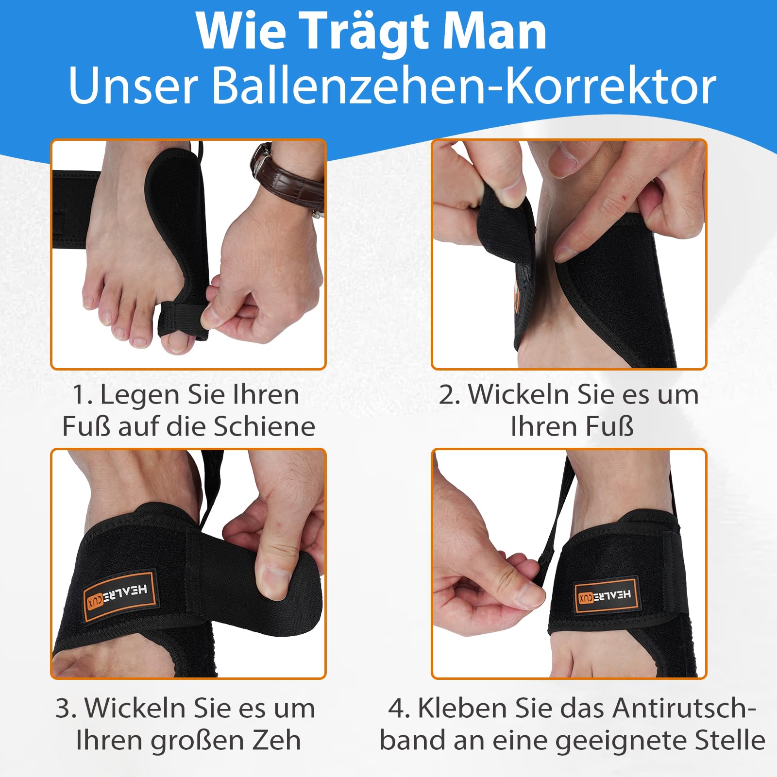 Healrecux 2x Hallux Valgus Correction Splint With 2x Toe Spreader for Toe Straightening for Day and Night, Hallux Valgus