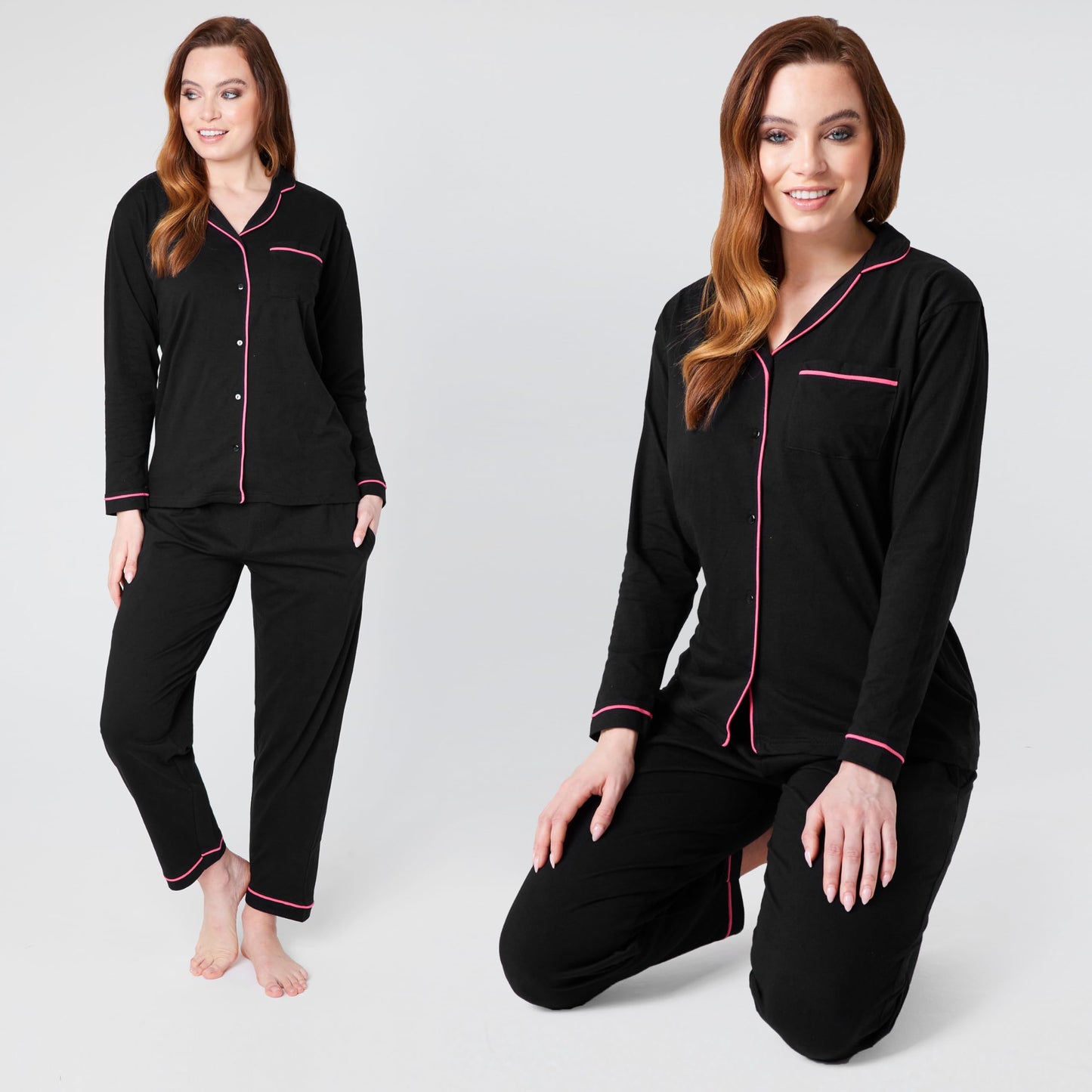 CityComfort Women's Pyjama Set Long Sleeves and Pants – Winter Christmas Black L