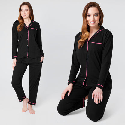 CityComfort Women's Pyjama Set Long Sleeves and Pants – Winter Christmas Black L