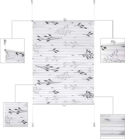 WOLTU PS5616GR Plisētā Žalūzija 65 × 130 cm – Pelēka ar Zaru Rakstu