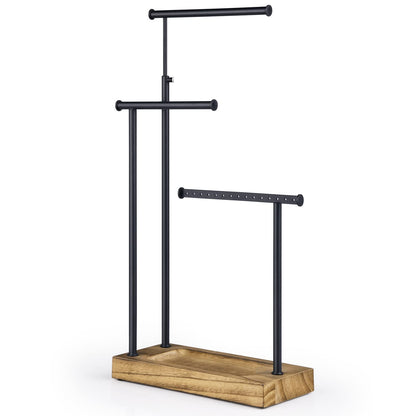 SRIWATANA Jewelry Stand Wooden Jewelry Holder Chain Holder 3 Rods Rotatable (51cm) Jewelry Tree Jewelry Storage for Necklaces