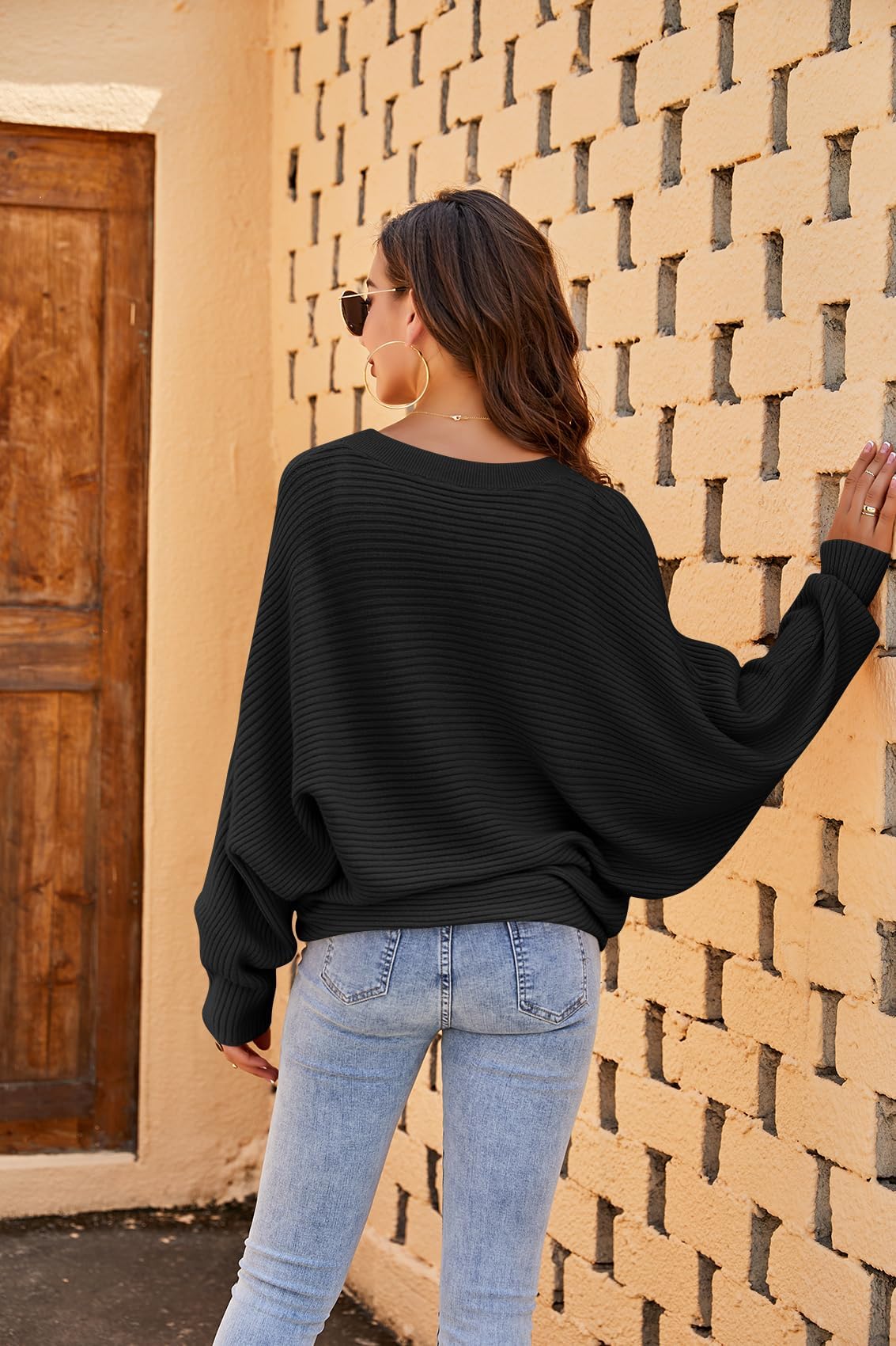 Fessceruna Women's Oversized Knit Sweater – Black L