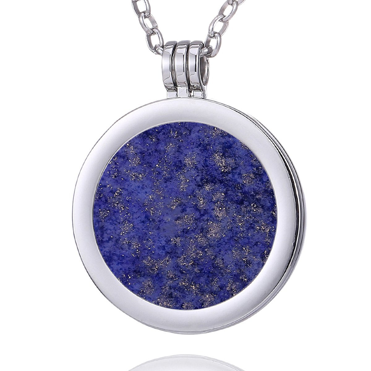 Morella ladies necklace 70 cm stainless steel and pendant with gemstone lapis lazuli coin 33 mm chakra disc in jewelry bag