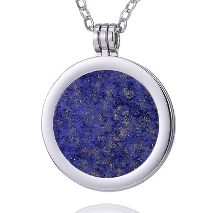 Morella ladies necklace 70 cm stainless steel and pendant with gemstone lapis lazuli coin 33 mm chakra disc in jewelry bag