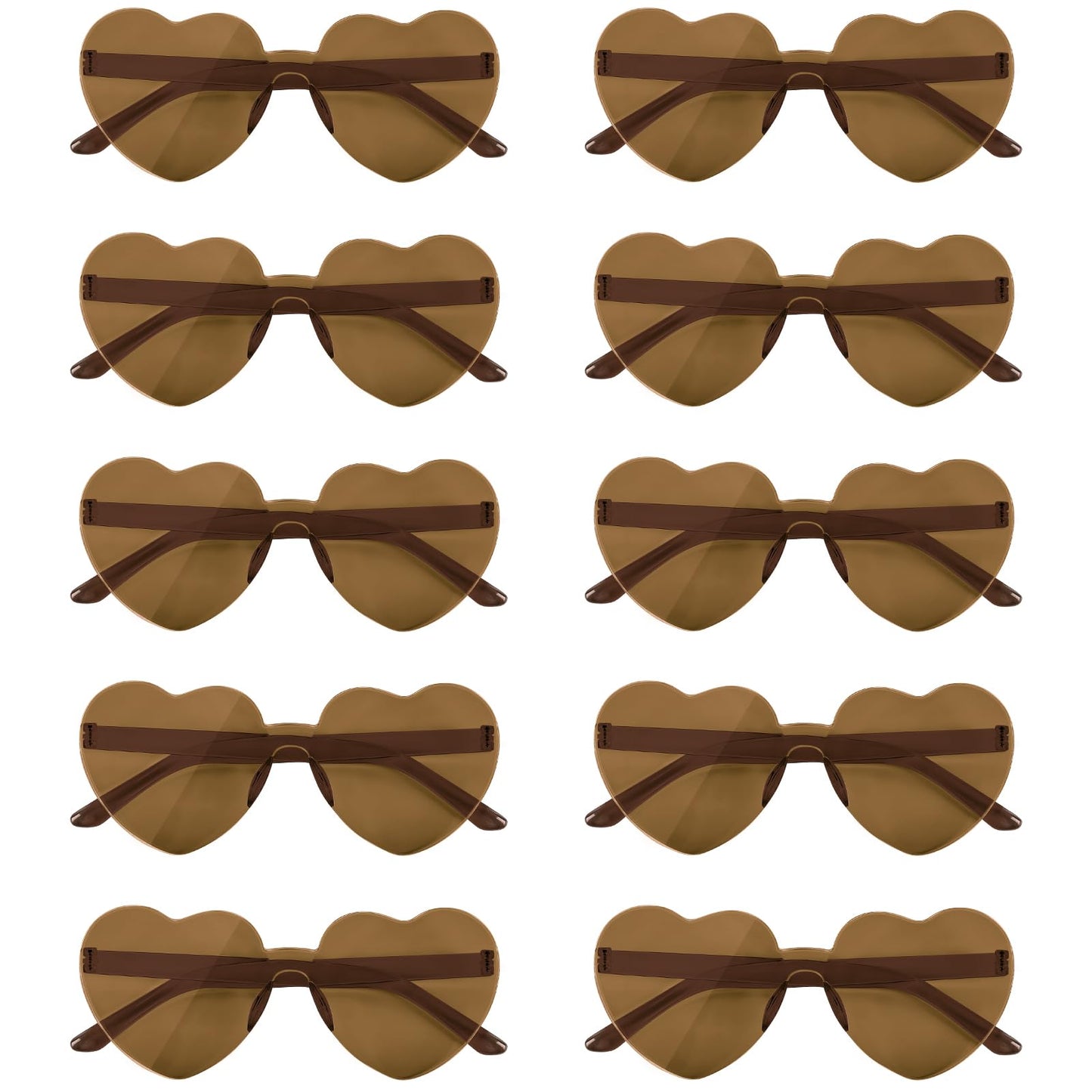 Heart-Shaped Rimless Sunglasses 10 Pairs Transparent Candy Colours – Red Set