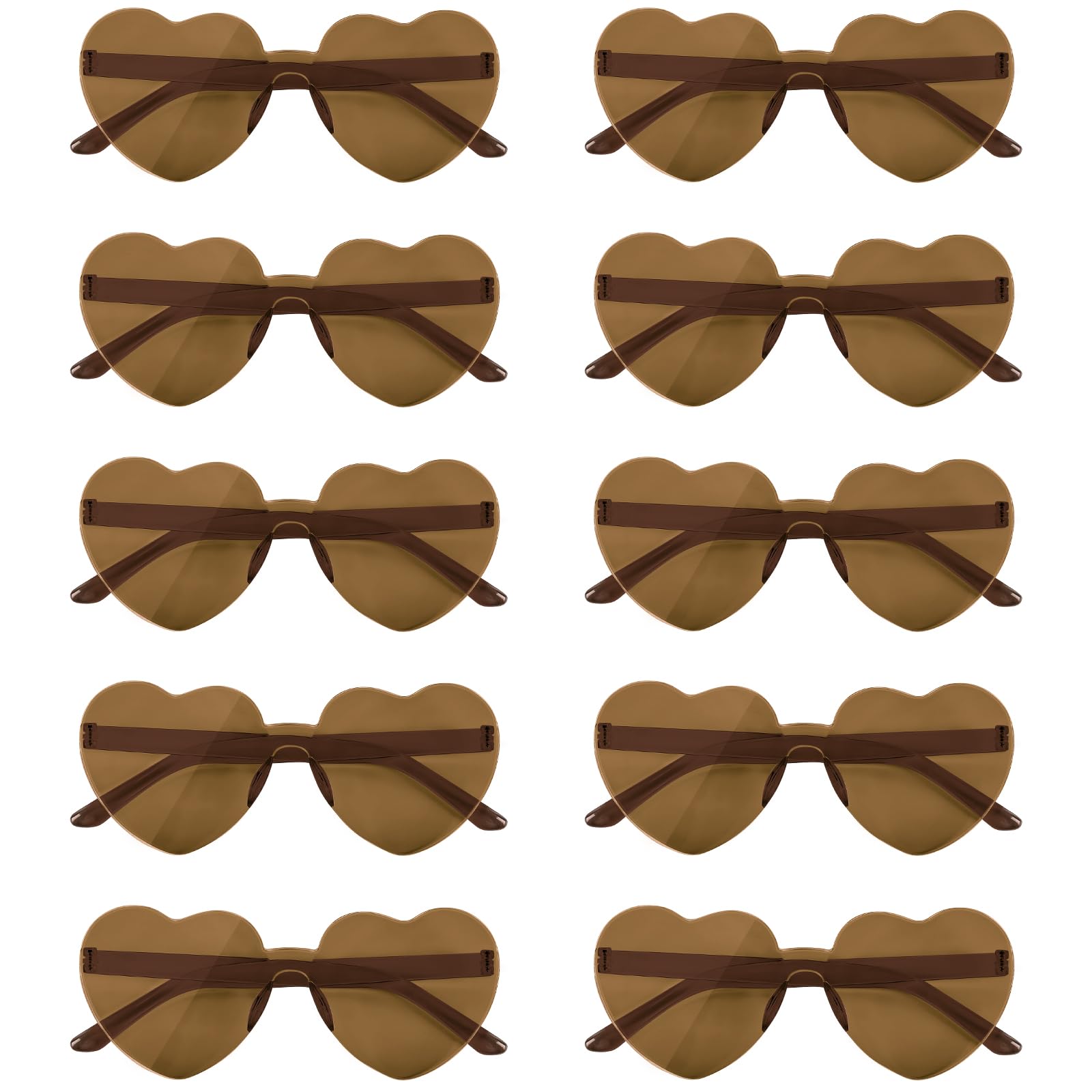 Heart-Shaped Rimless Sunglasses 10 Pairs Transparent Candy Colours – Red Set