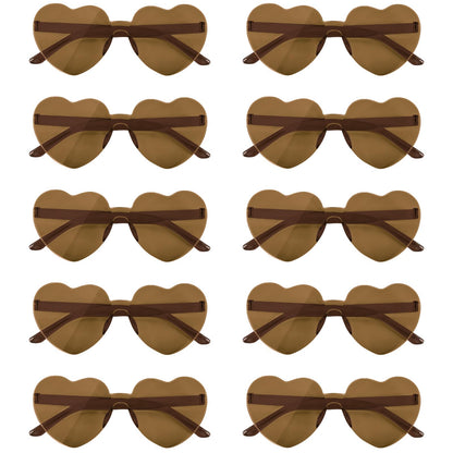 Heart-Shaped Rimless Sunglasses 10 Pairs Transparent Candy Colours – Red Set
