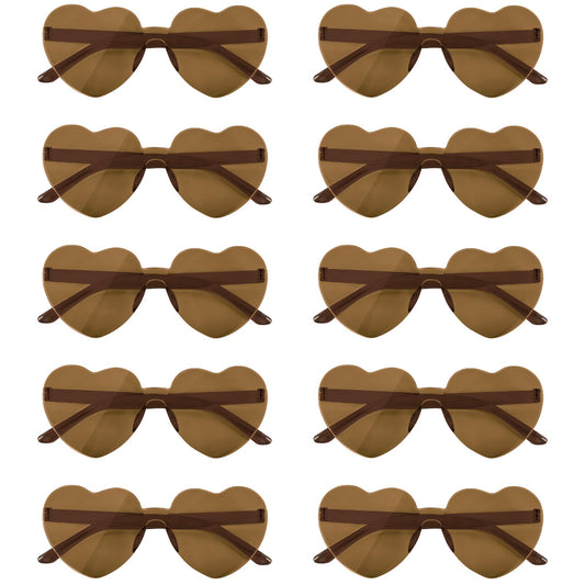 Heart-Shaped Rimless Sunglasses 10 Pairs Transparent Candy Colours – Red Set