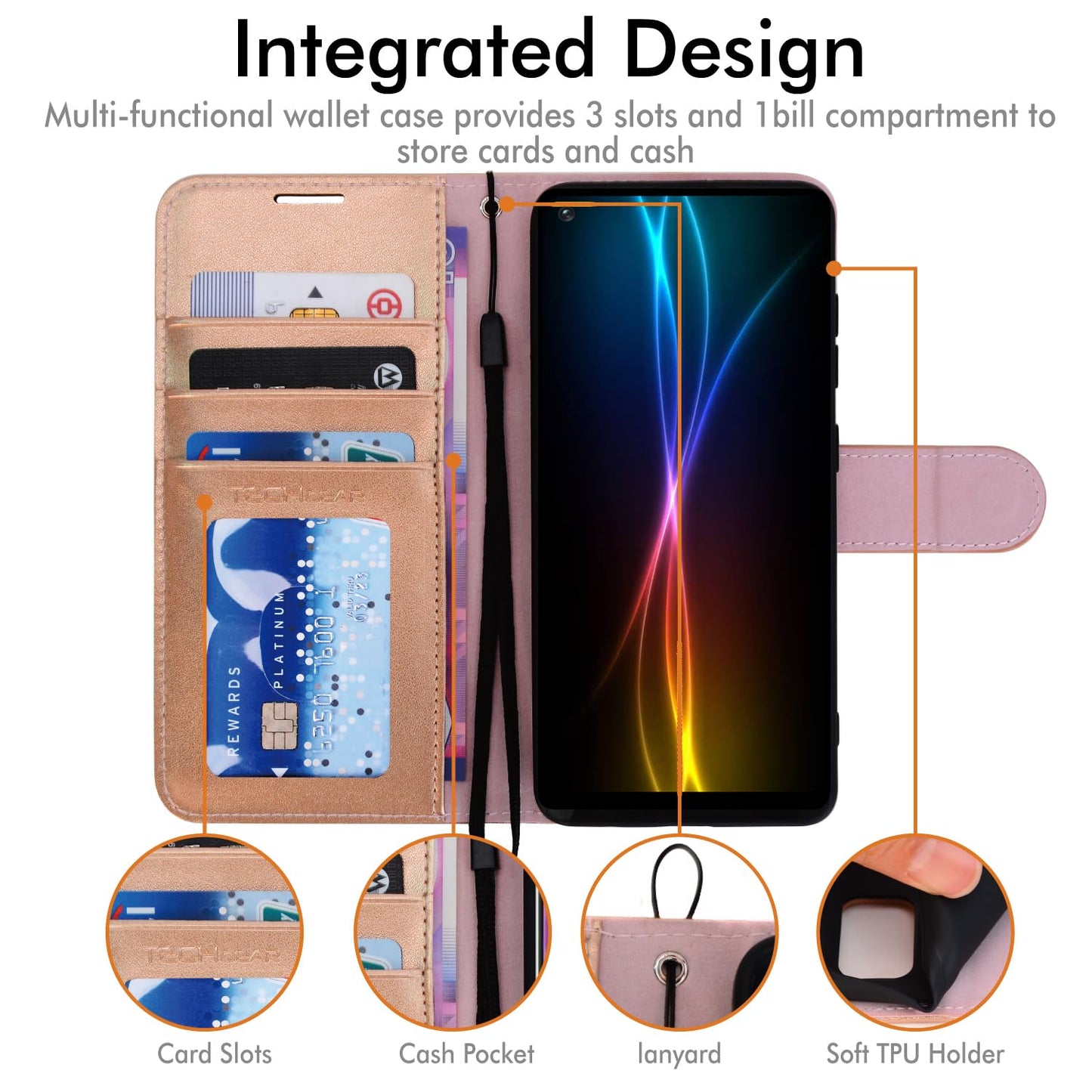 Samsung Galaxy A21s Leather Wallet Case with Card Slots & Kickstand – Rose Gold