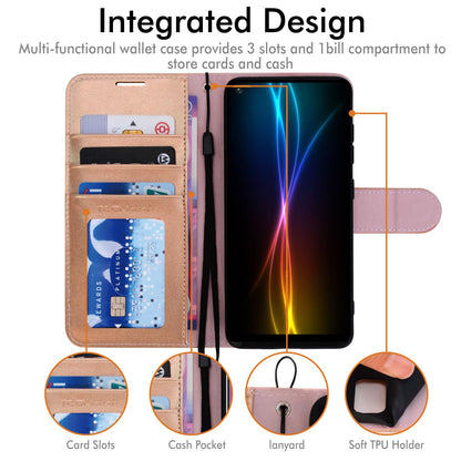 Samsung Galaxy A21s Leather Wallet Case with Card Slots & Kickstand – Rose Gold