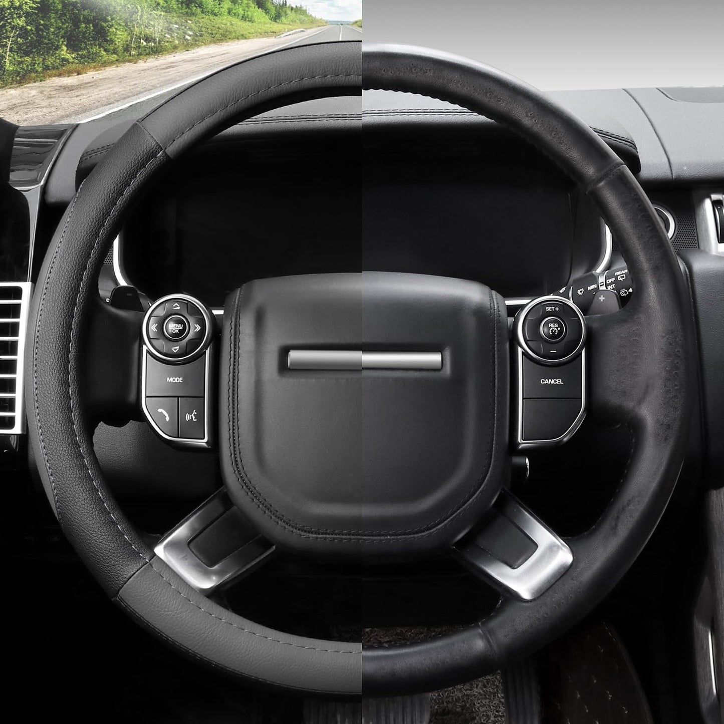 COFIT Non-Slip Microfiber Leather Steering Wheel Cover – Grey and Black 35.5-36cm