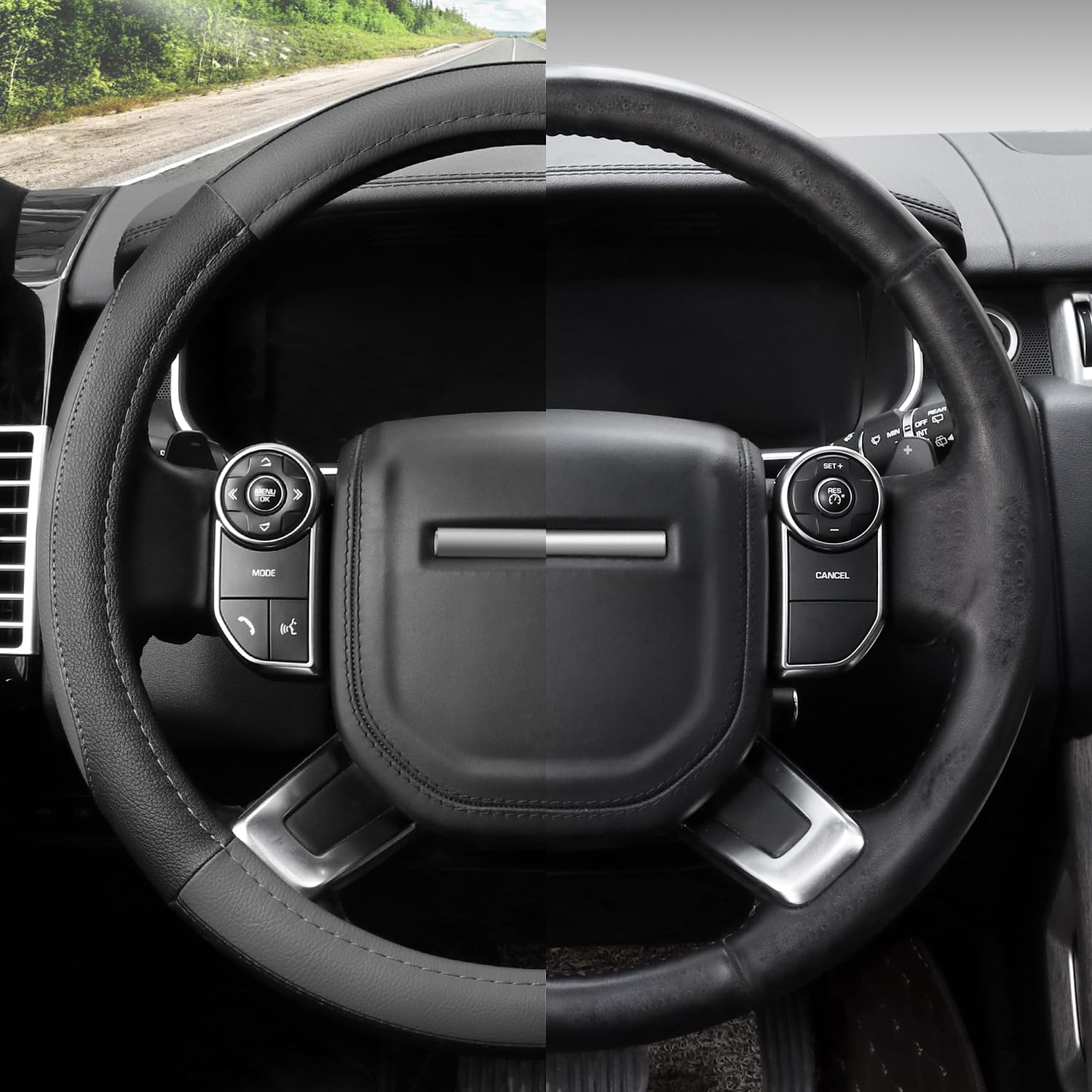 COFIT Non-Slip Microfiber Leather Steering Wheel Cover – Grey and Black 35.5-36cm