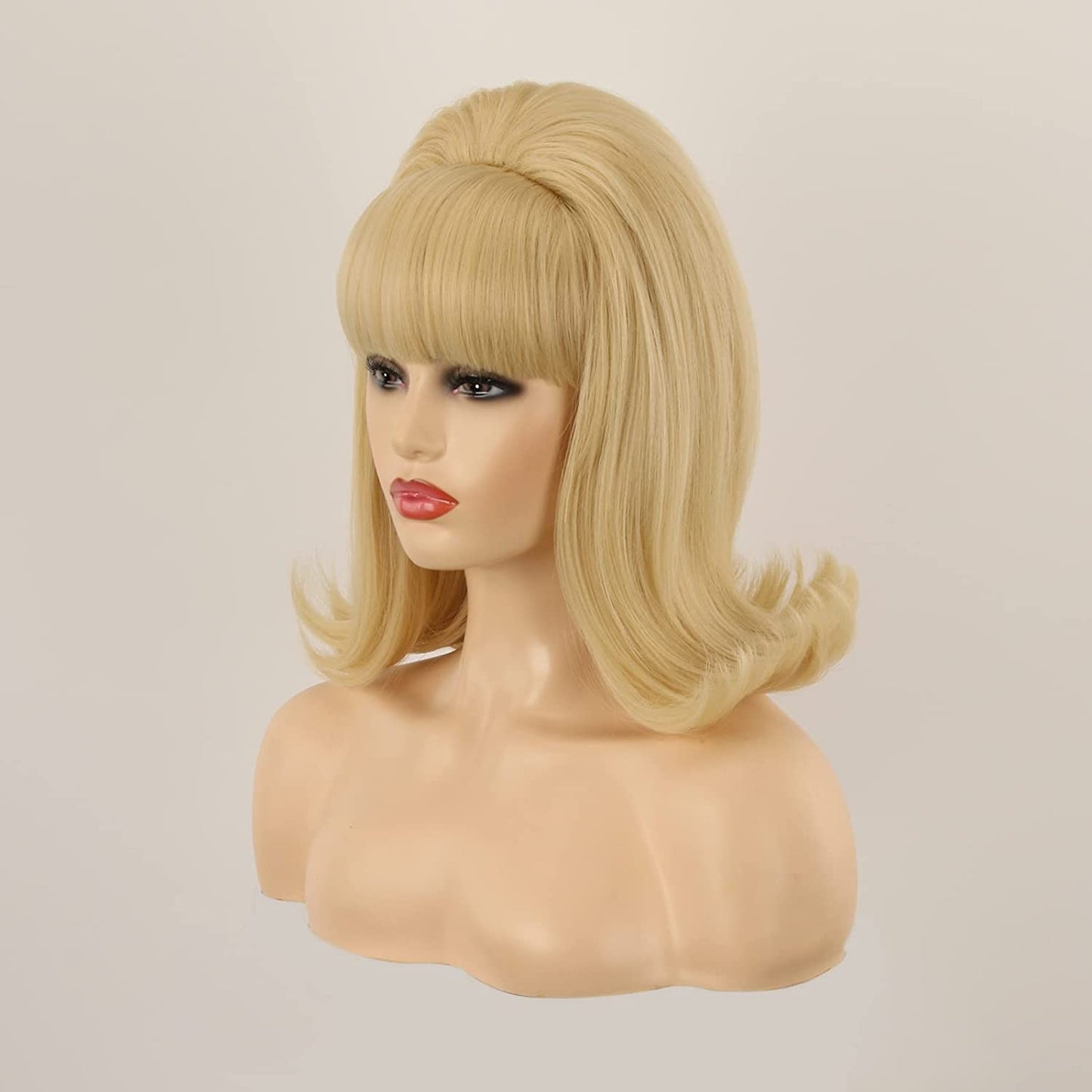 60s Wig | FVCENT Hippie Wig 70s Retro Beehive Style Vintage Look Flicked Beehive Bob Outward Wavy Wig with Bangs (Blonde)