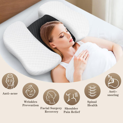 Memory Foam Pillow for Back Sleepers Anti-Aging Anti-Wrinkle Neck Support Removable Cover – Black