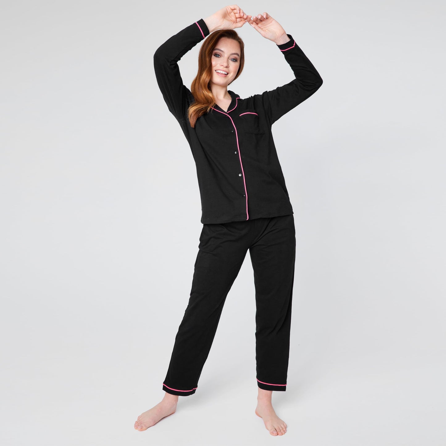 CityComfort Women's Pyjama Set Long Sleeves and Pants – Winter Christmas Black L