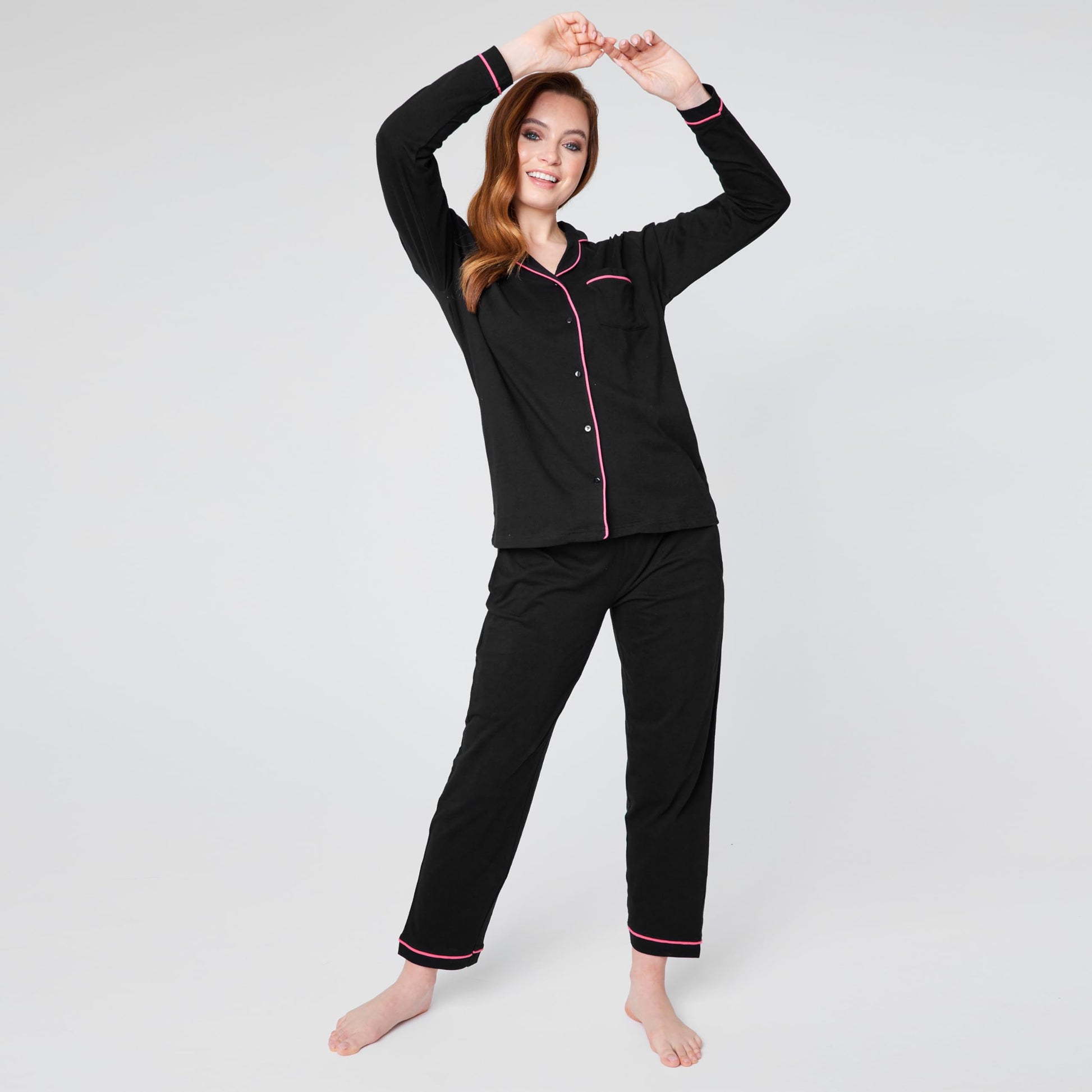 CityComfort Women's Pyjama Set Long Sleeves and Pants – Winter Christmas Black L