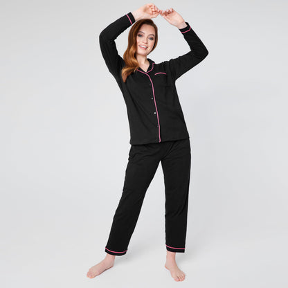 CityComfort Women's Pyjama Set Long Sleeves and Pants – Winter Christmas Black L