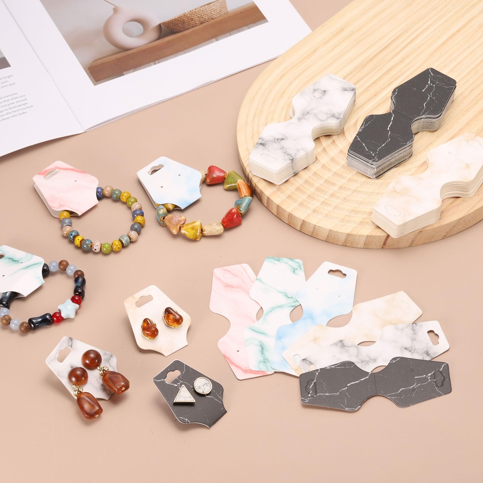 Bracelet Display Cards Marble Paper Packaging for Jewellery Selling – Black 100 Pack
