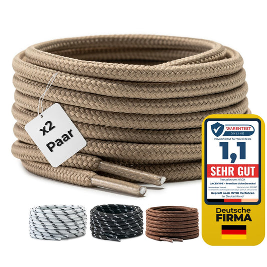 Round Shoelaces Ø4.5mm Polyester Tear-Resistant for Work Boots (2 Pairs) – Khaki 110cm