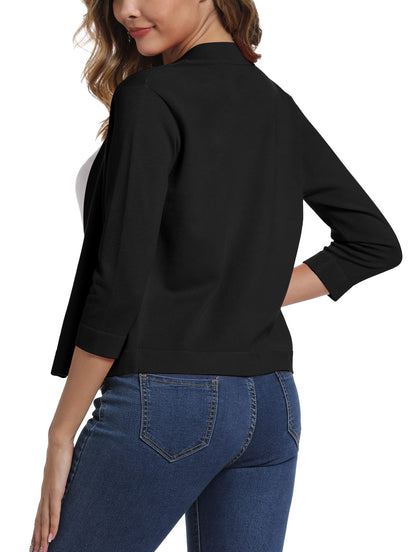 Women's 3/4 Sleeve Open Front Bolero Cardigan Shrug Solid Cardigan Top (L, Black)
