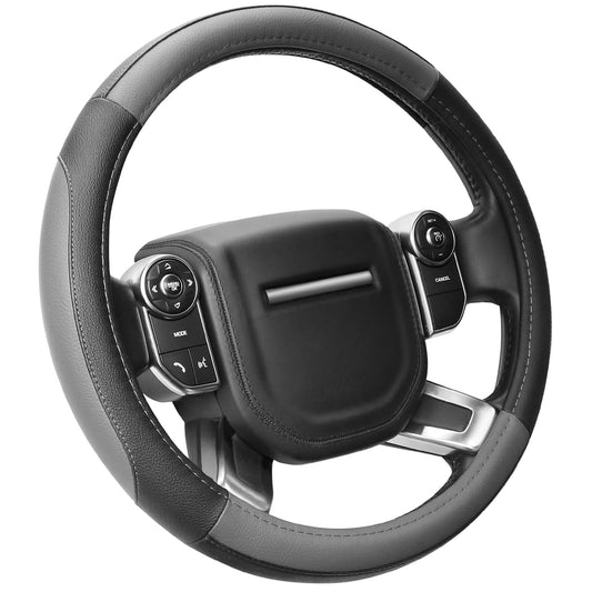 COFIT Non-Slip Microfiber Leather Steering Wheel Cover – Grey and Black 35.5-36cm