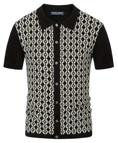 Men’s Short Sleeve Polo Shirt Regular Fit 70s Style – Black XL