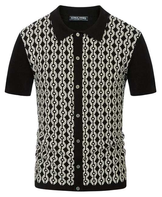 Men’s Short Sleeve Polo Shirt Regular Fit 70s Style – Black XL
