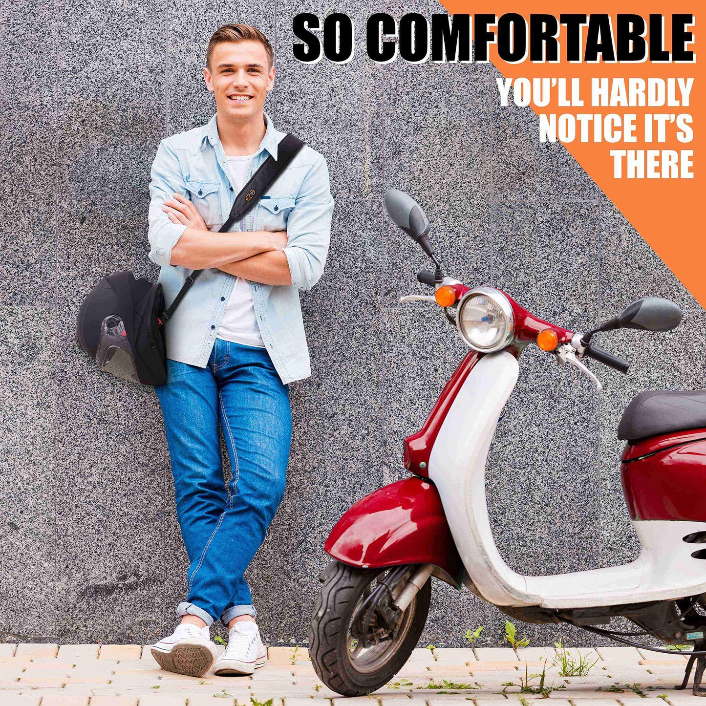 EZ-GO Motorcycle Helmet Shoulder Strap - Adjustable Helmet Strap with Ratchet Closure for Free Hands - Motorcycle Accessories