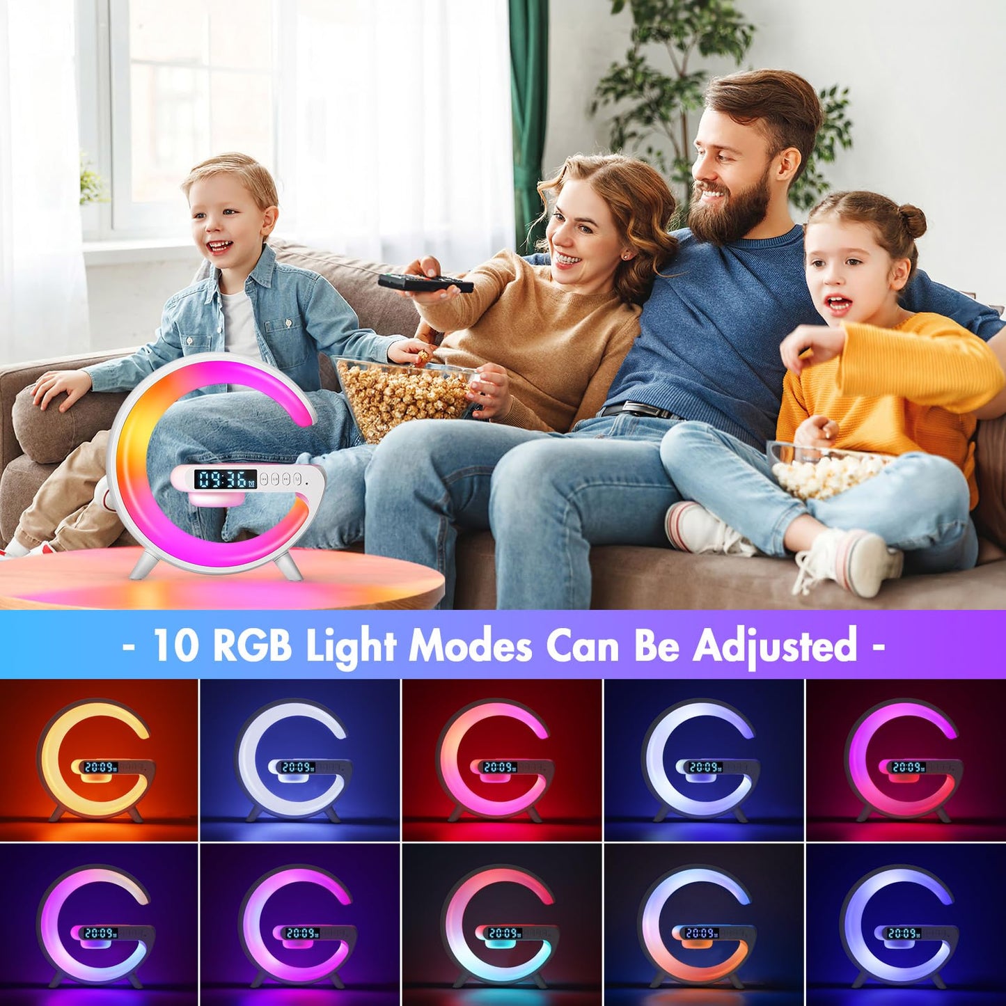 Smart LED Bedside Lamp Wireless Charger Bluetooth Speaker Dimmable - One Size