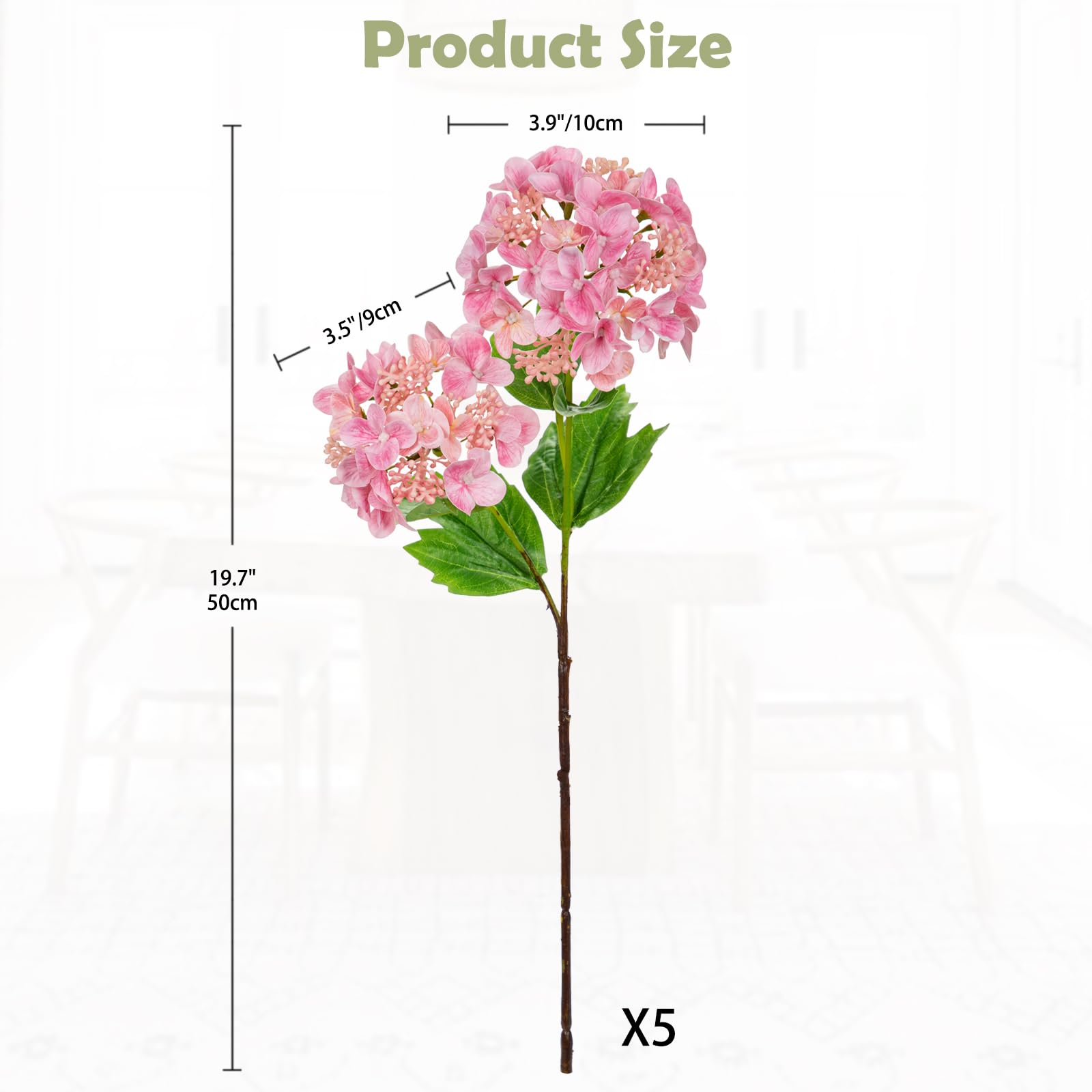 5-Piece Artificial Hydrangea Flower Set – Pink 50cm