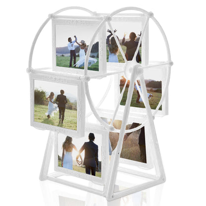 Rotating Photo Frame Ferris-Wheel 6-Frame Holds 12 Photos Self-Assembly – White