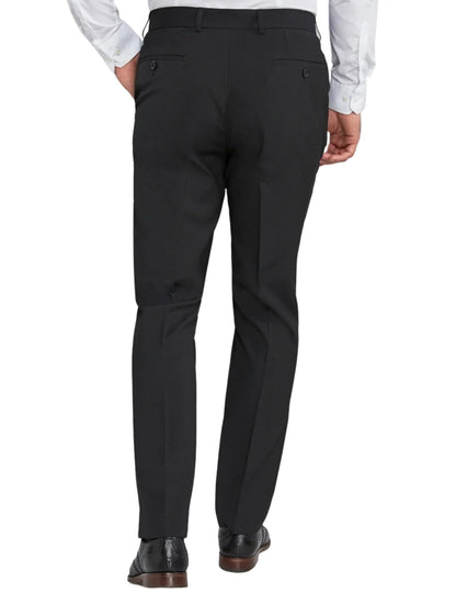 Men's suit trousers black straight cut with pleats & pockets for work – Black