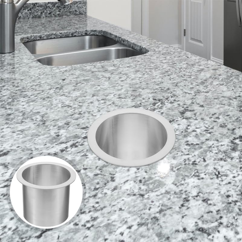Stainless Steel Recessed Countertop Trash Can Lid Space-Saving Integrated Cover – Silver