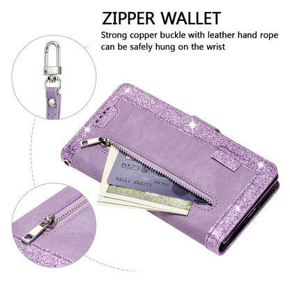 Samsung Galaxy S26+ PU Leather Zipper Wallet Case 9 Card Slots Stand Strap – Purple