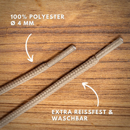 Round Shoelaces Ø4.5mm Polyester Tear-Resistant for Work Boots (2 Pairs) – Khaki 110cm