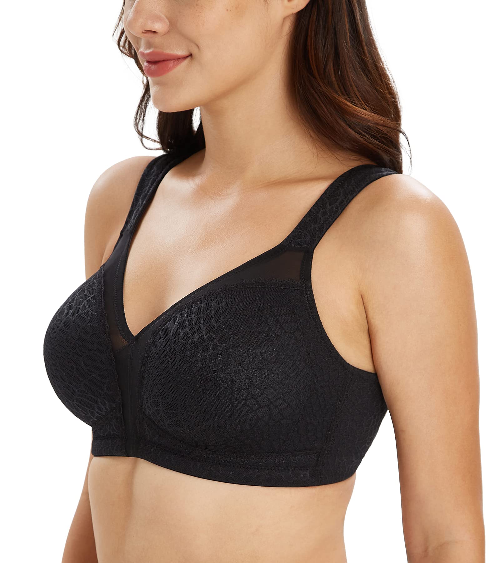 Women's Full Cup Minimizer Bra Wireless Unpadded Strong Support – Black 110C