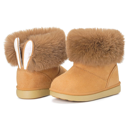Children’s Winter Ankle Boots Plush Lined Non-Slip Slip-On – Brown EU21