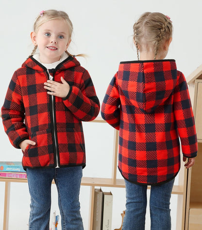 Toddler Girls Hooded Mesh Fleece Jacket Zipper – Red/Black 2–3 Years