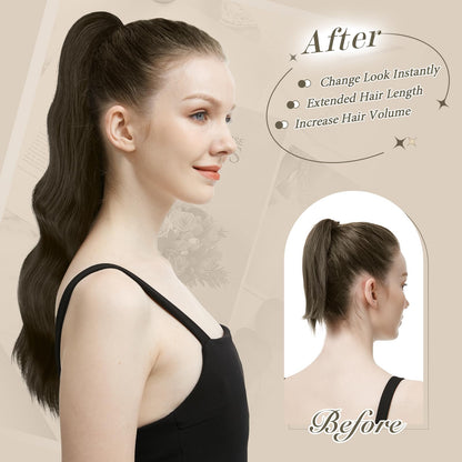 Ponytail Hairpiece Clip-in Wavy, Heat-resistant – Medium Brown 50cm