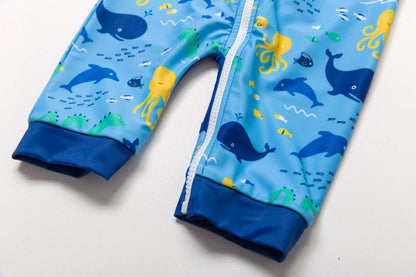 Baby One-Piece Swimsuit UV 50+ Protection Zipper – Ocean Blue 12-18 Months